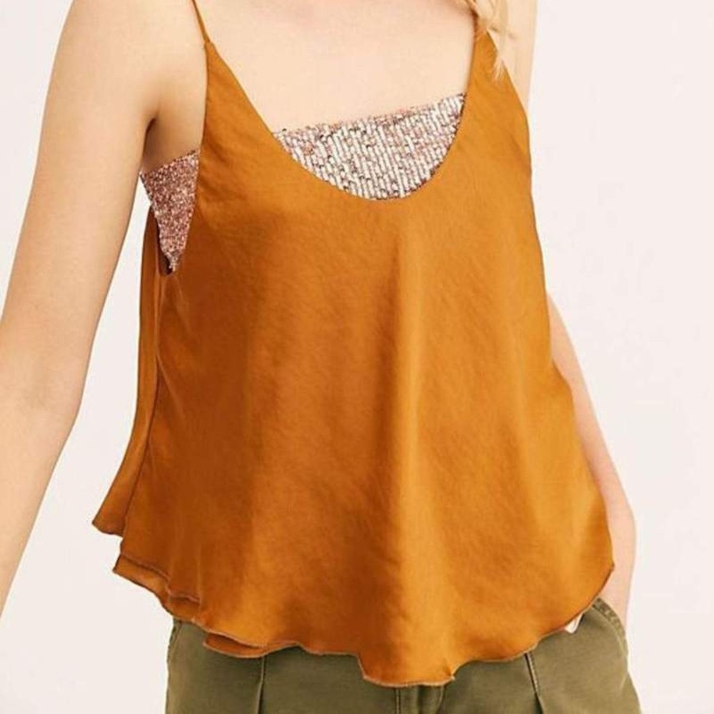 Free People Turn It On Sequin Cami in Gold